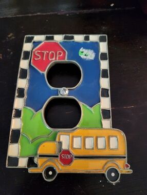 Whimsical School Bus Outlet Cover in Yellow & Blue